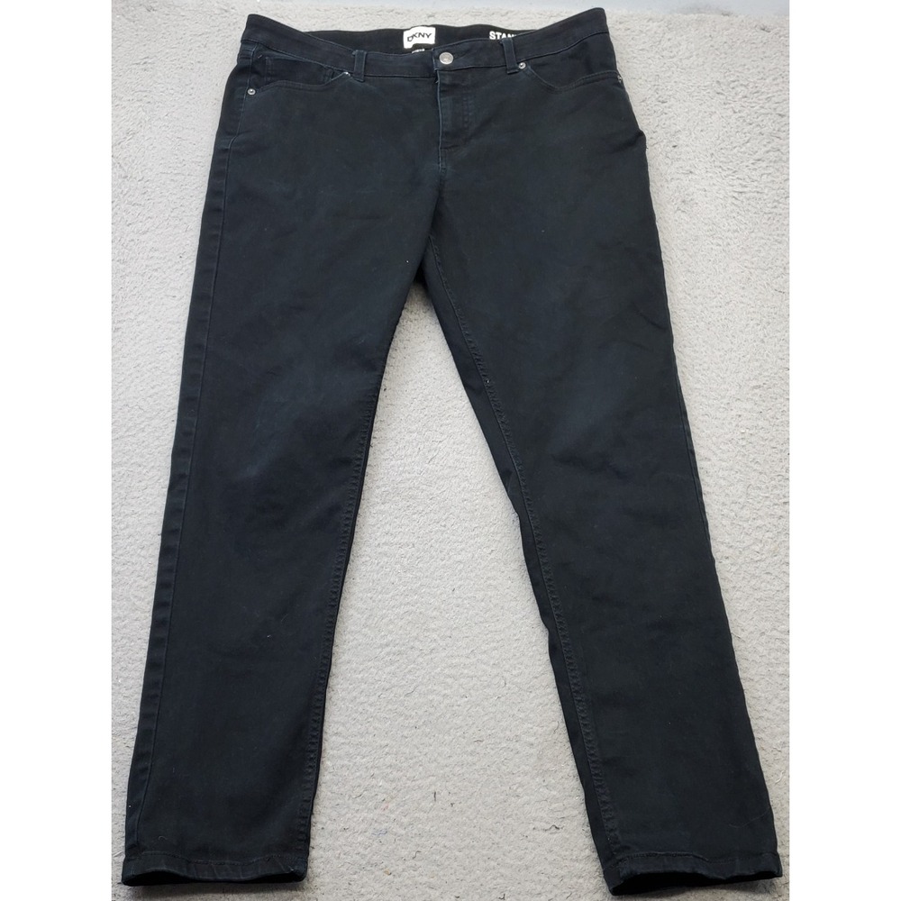 DKNY Straight‎ Jeans Mens 38x32 Black Denim Stretch Boho Streetwear Dark Wash